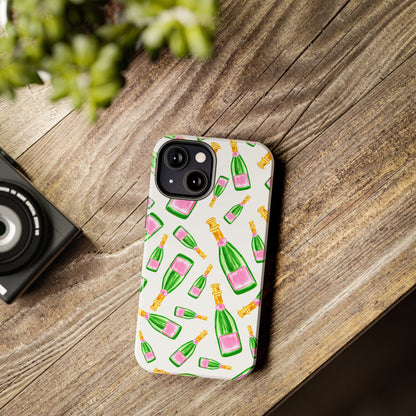 Copy of Tossed Pink and Green Watercolor Illustrated Champagne Bottles Pattern Tough Phone Case | Various Models