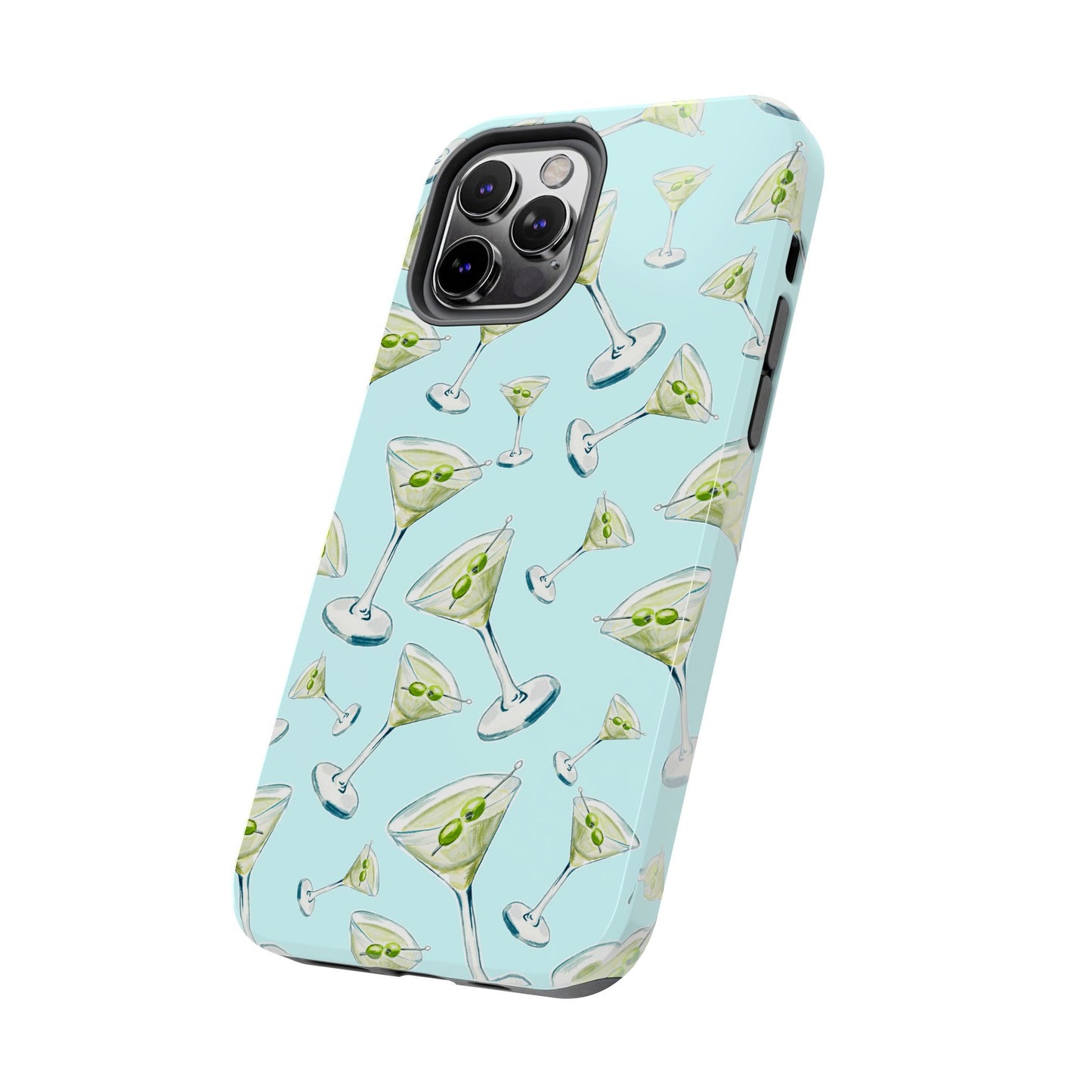 Watercolor Blue and Green Martinis Tossed Illustrated Pattern Turquoise Blue Tough Phone Case | Various Models
