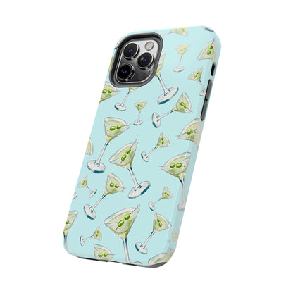 Watercolor Blue and Green Martinis Tossed Illustrated Pattern Turquoise Blue Tough Phone Case | Various Models