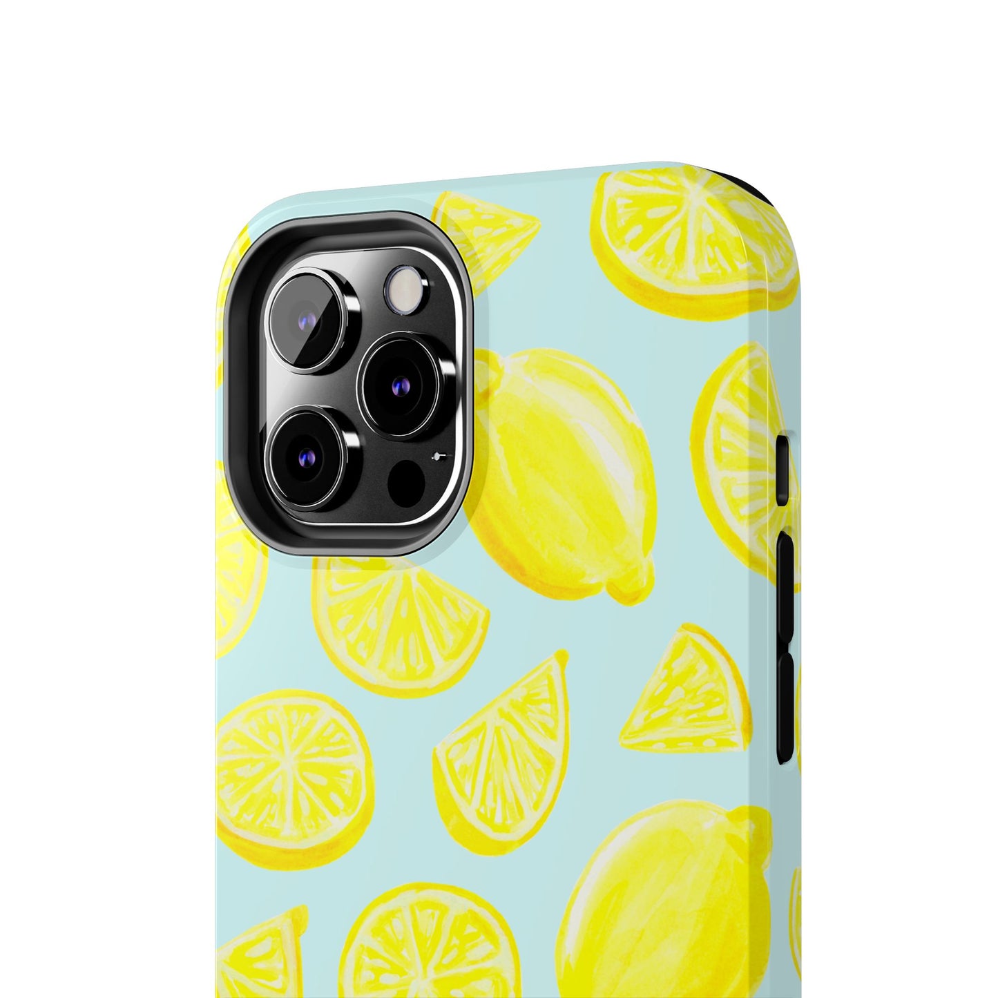 Bright Yellow Lemons Watercolor Illustrated Tossed Pattern Light Blue Tough Phone Case | Various Models