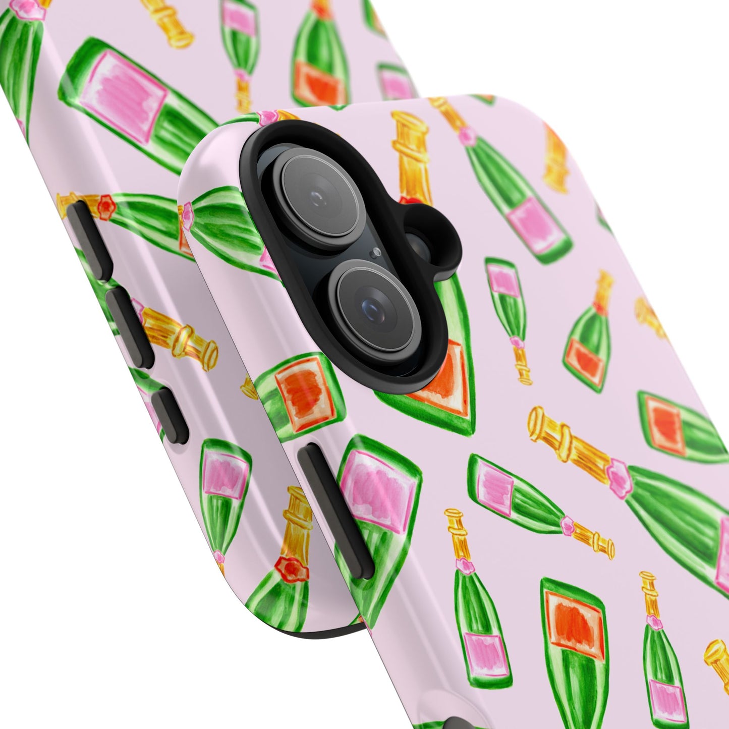 Tossed Pink and Green & Orange and Green Watercolor Illustrated Champagne Bottles Pattern Blush Pink Tough Phone Case | Various Models
