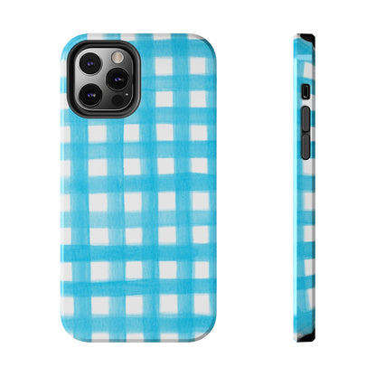 Turquoise Gingham Watercolor Illustrated Tough Phone Case | Various Models Available
