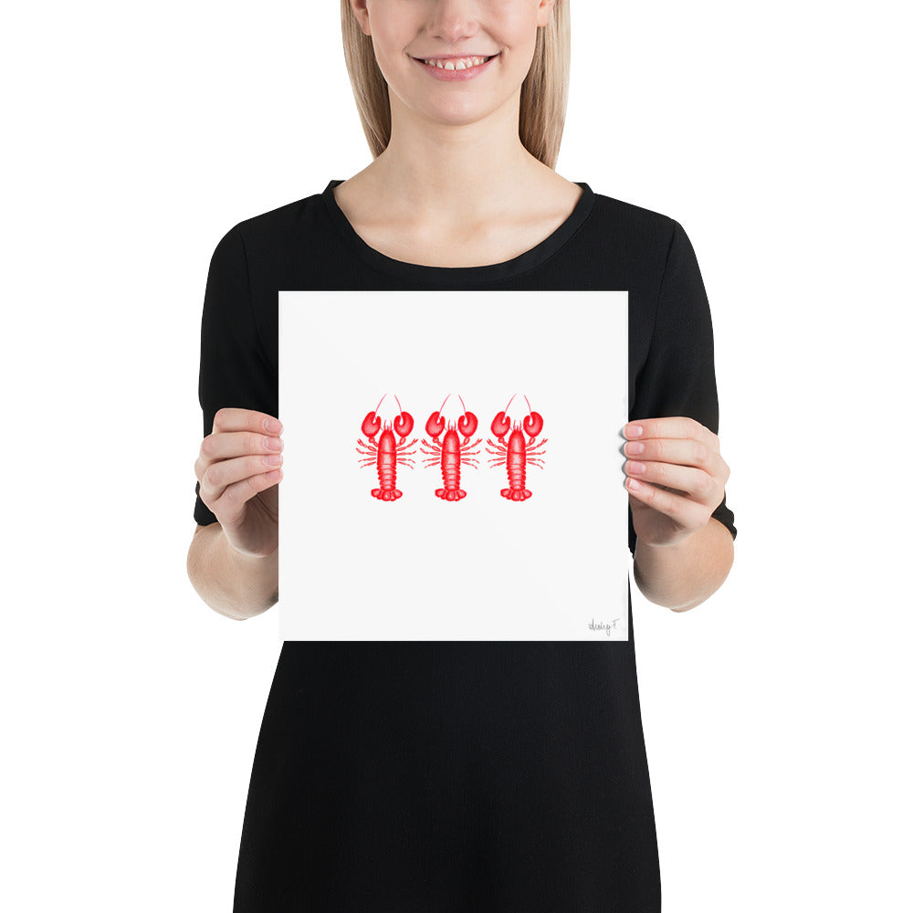 Print | Mini Red Lobster Watercolor Trio 10″×10″