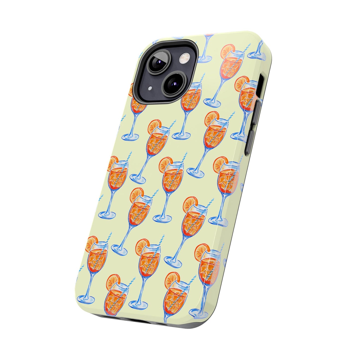 Lemon Yellow Orange & Blue Aperol Spritz Watercolor Patterned Tough Phone Case | Various Models