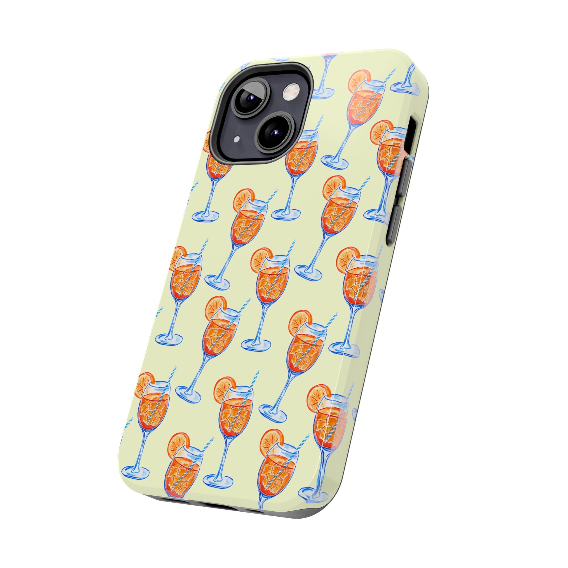 Lemon Yellow Orange & Blue Aperol Spritz Watercolor Patterned Tough Phone Case | Various Models
