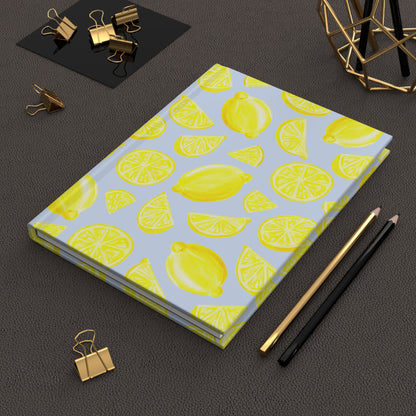 Yellow Lemons Watercolor Illustrated Light Pink Hardcover Journal Matte 8"x 5.75"