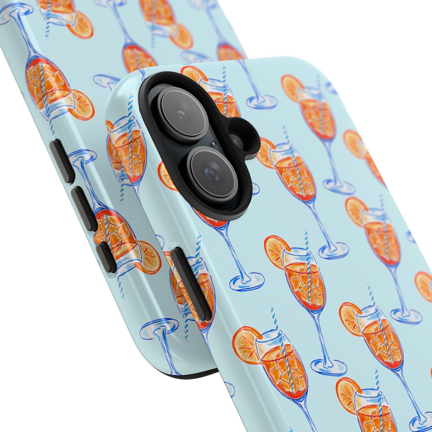 Orange & Blue Aperol Spritz Watercolor Pattern Turquoise Phone Case | Various Models