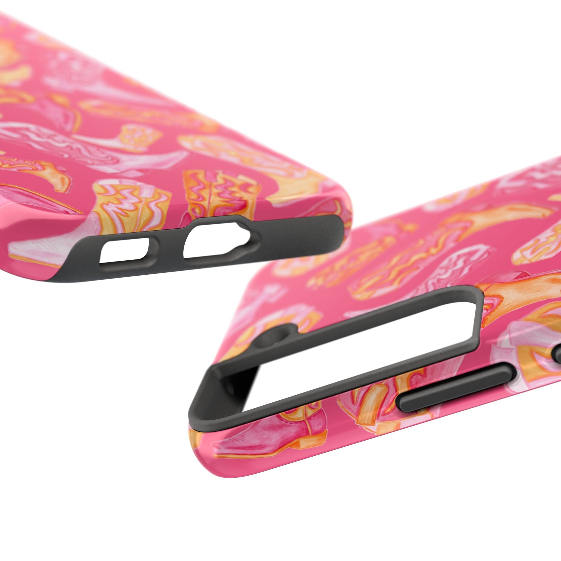 Tossed Hot Pink & Orange Watercolor Cowboy Boots Hot Pink Tough Phone Cases | Various Models
