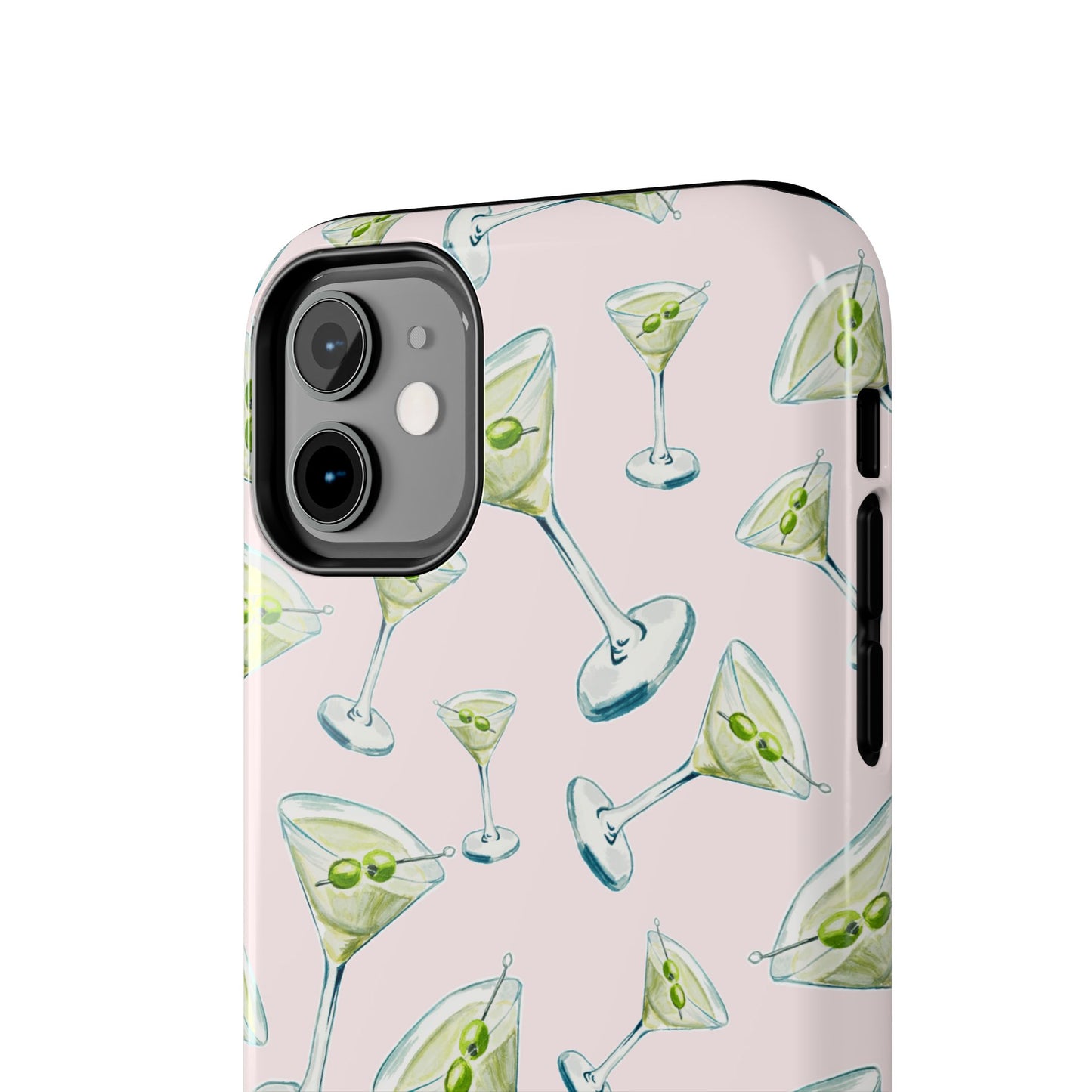 Watercolor Blue and Green Martinis Tossed Illustrated Pattern Blush Pink Tough Phone Case | Various Models