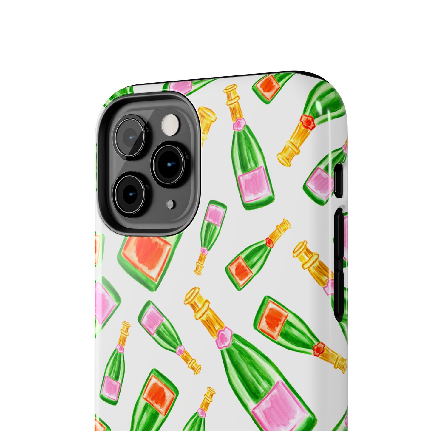 Tossed Pink and Green & Orange and Green Watercolor Illustrated Champagne Bottles Pattern Tough Phone Case | Various Models
