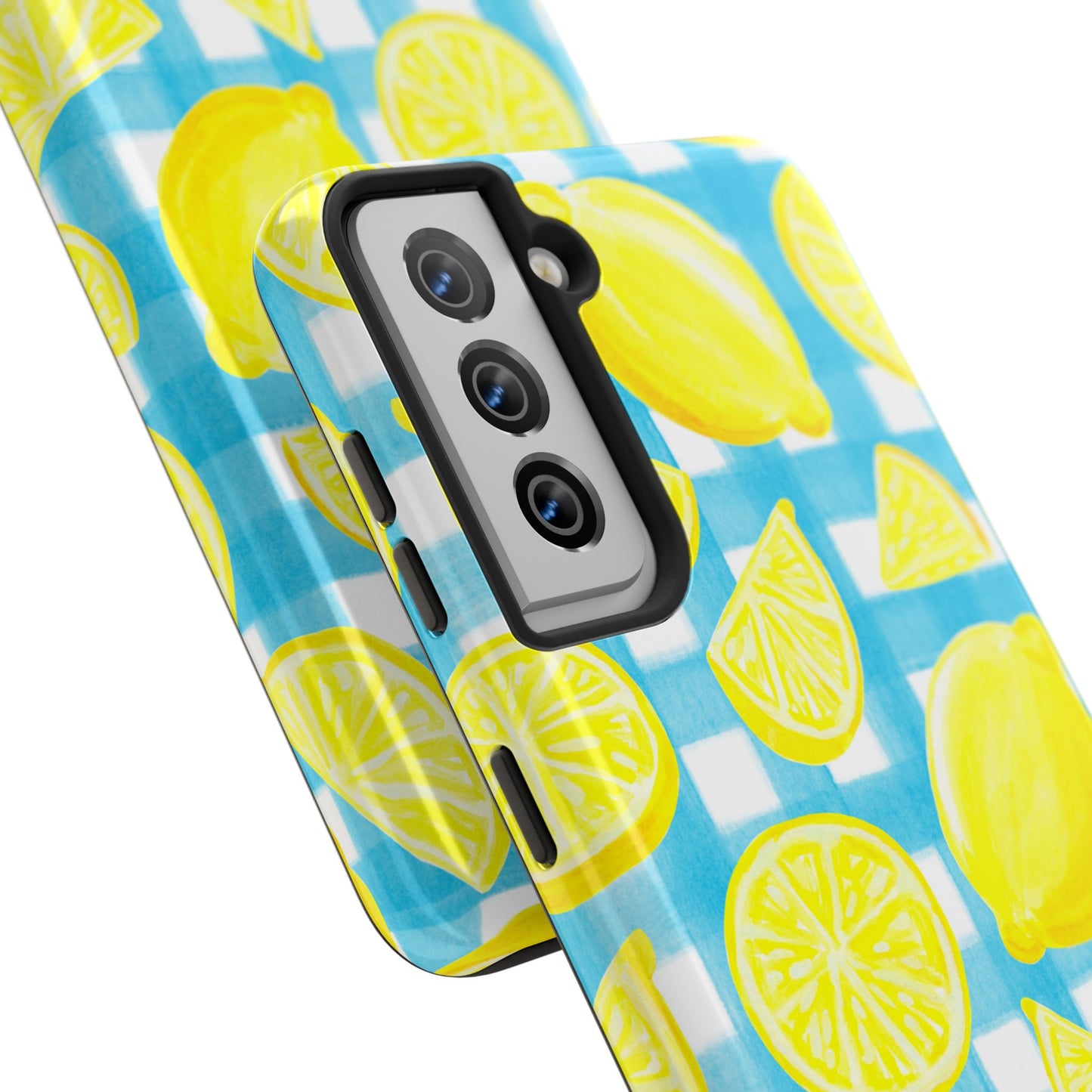 Yellow Lemons & Turquoise Gingham Watercolor Illustrated Tough Phone Case | Various Models Available