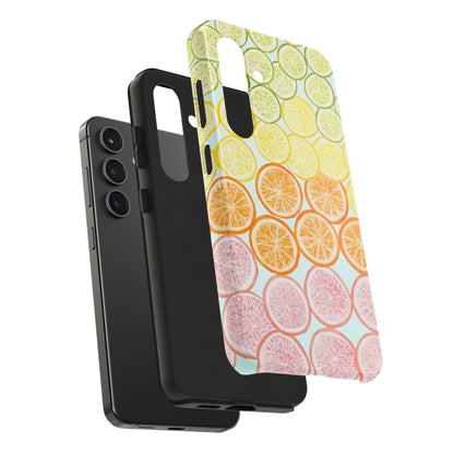 Ombré Citrus Grapefruit, Oranges, Lemons, & Limes Watercolor Illustrated Light Blue Tough Phone Case | Various Models Available