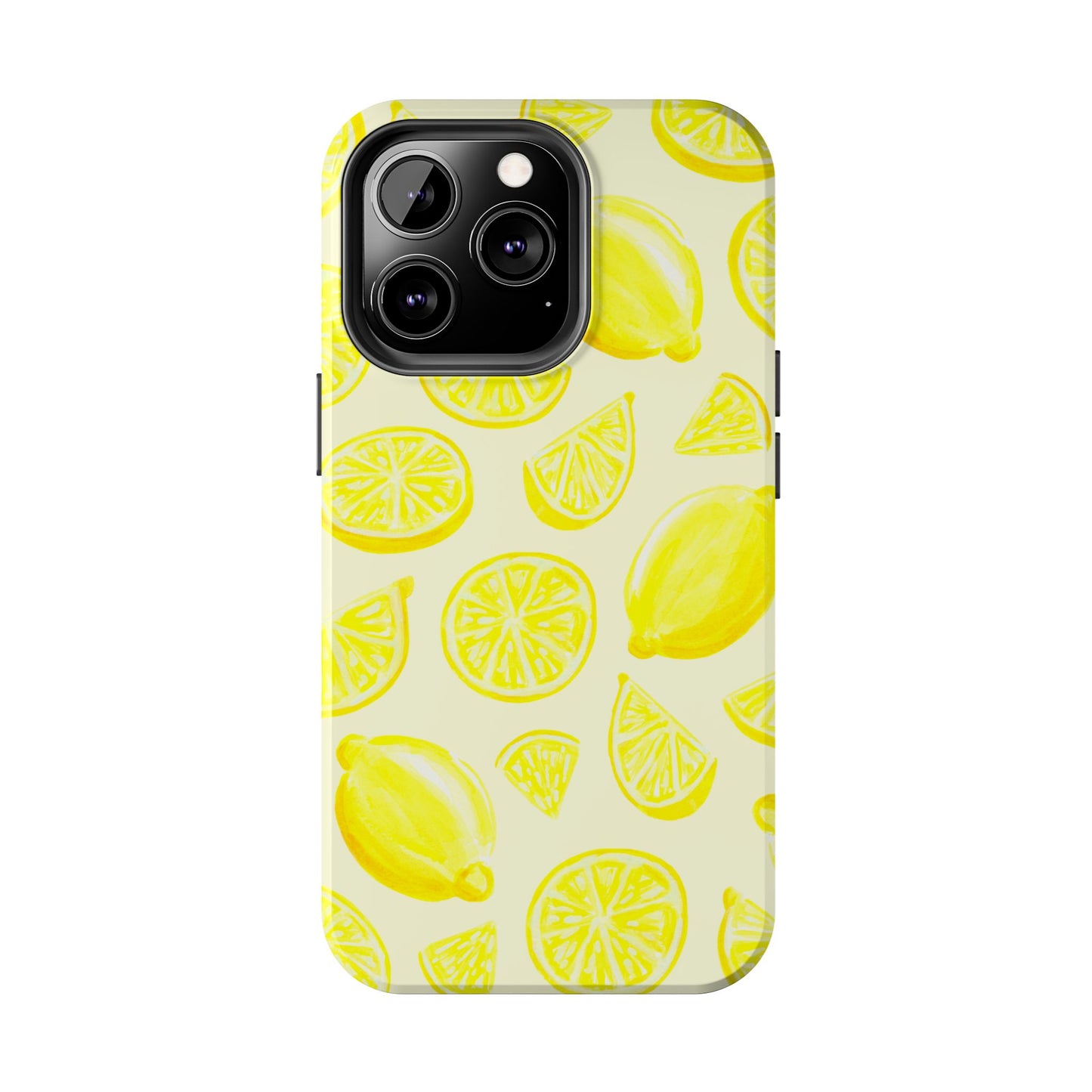 Bright Yellow Lemons Watercolor Illustrated Tossed Pattern Pale Yellow Tough Phone Case | Various Models