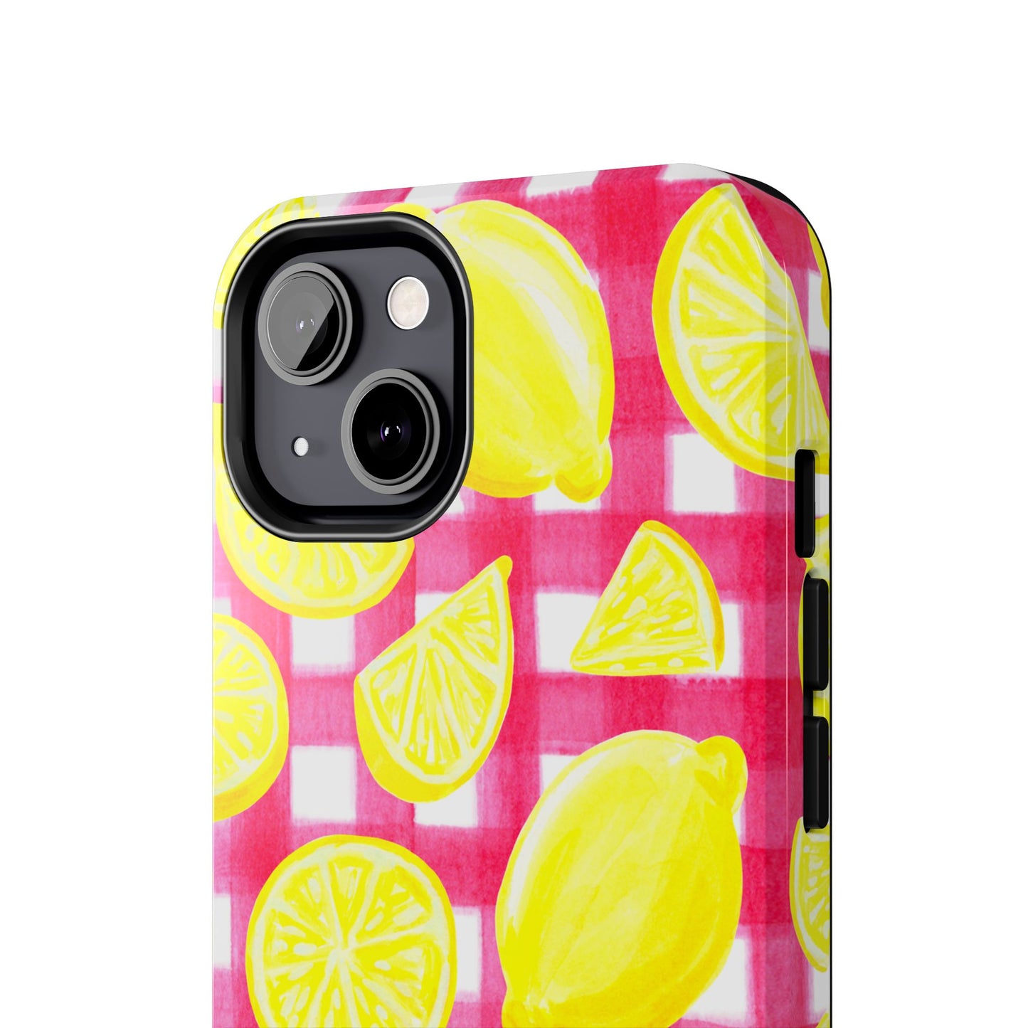 Yellow Lemons & Hot Pink Gingham Watercolor Illustrated Tough Phone Case | Various Models Available