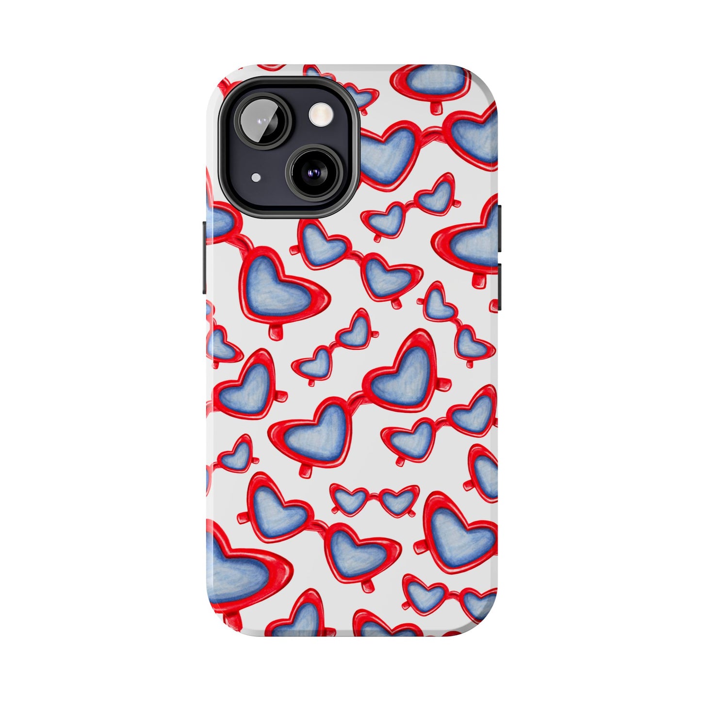 Red, White, & Blue Heart Shaped Watercolor Sunglasses Tossed Pattern Tough Phone Cases