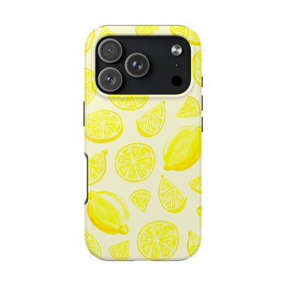Bright Yellow Lemons Watercolor Illustrated Tossed Pattern Pale Yellow Tough Phone Case | Various Models
