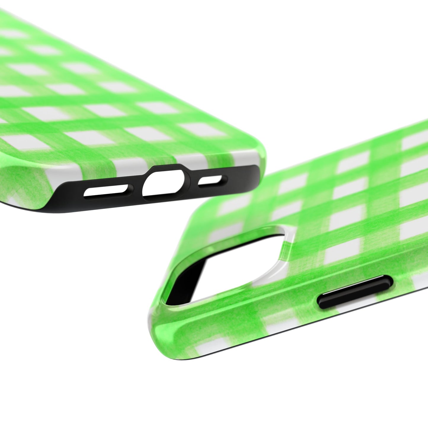 Lime Green Gingham Watercolor Illustrated Tough Phone Case | Various Models Available