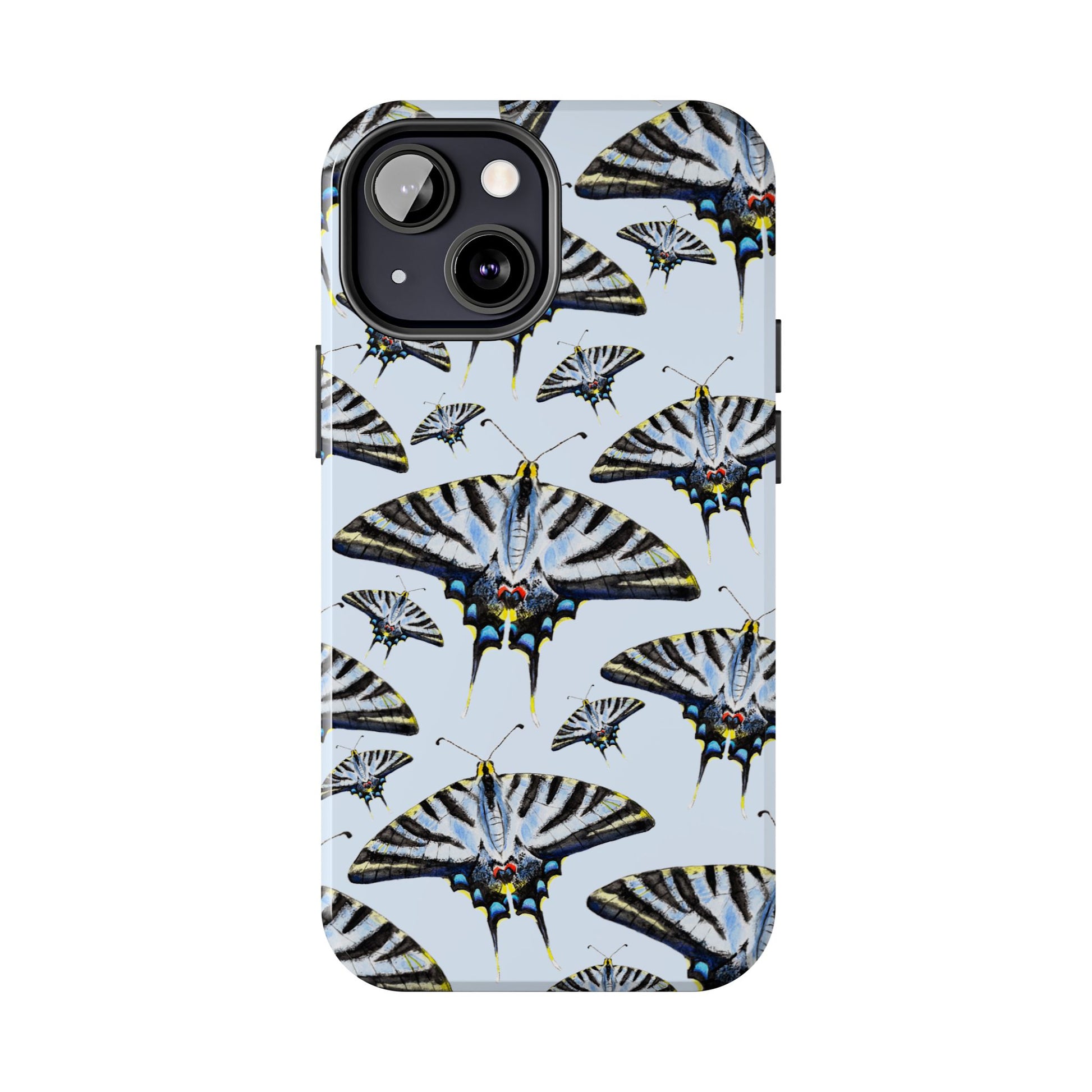 Light Blue Swallowtail Butterflies Watercolor Illustrated Pale Blue Tough Phone Case | Various Models