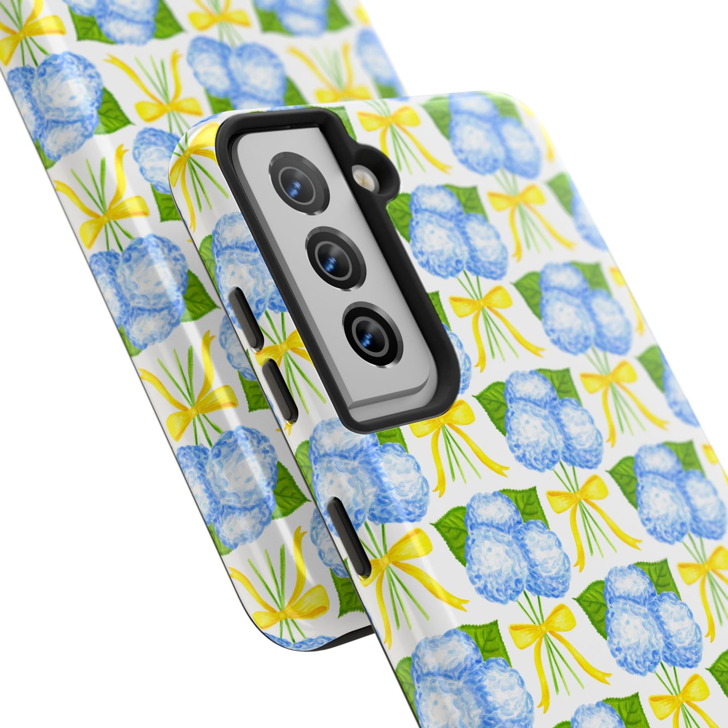 Blue Hydrangea Bouquets with Yellow Bow Ribbon Watercolor Illustrated Patterned Tough Phone Case | Various Models