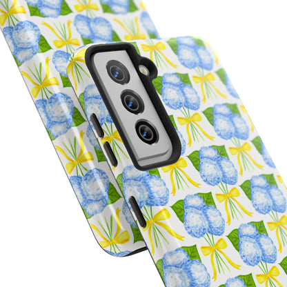 Blue Hydrangea Bouquets with Yellow Bow Ribbon Watercolor Illustrated Patterned Tough Phone Case | Various Models