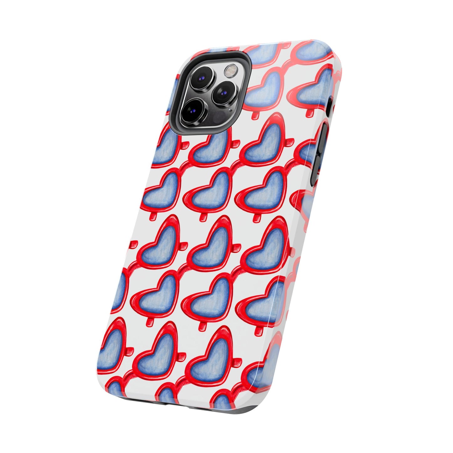 Red Heart Shaped Sunglasses Watercolor Illustrated Tough Phone Case | Various Models