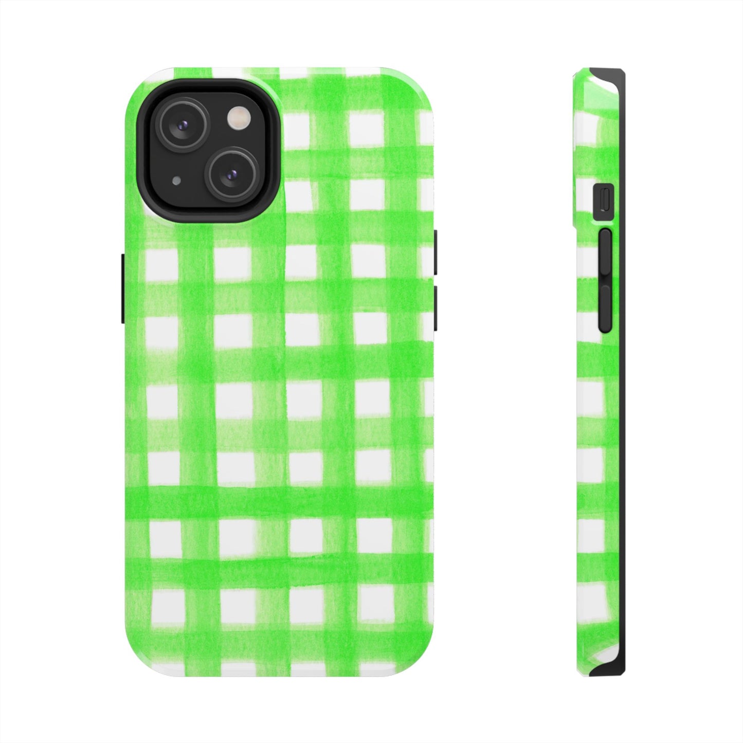 Lime Green Gingham Watercolor Illustrated Tough Phone Case | Various Models Available
