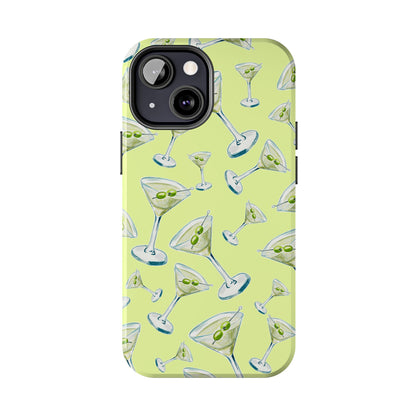 Watercolor Blue and Green Martinis Tossed Illustrated Pattern Yellow Tough Phone Case | Various Models
