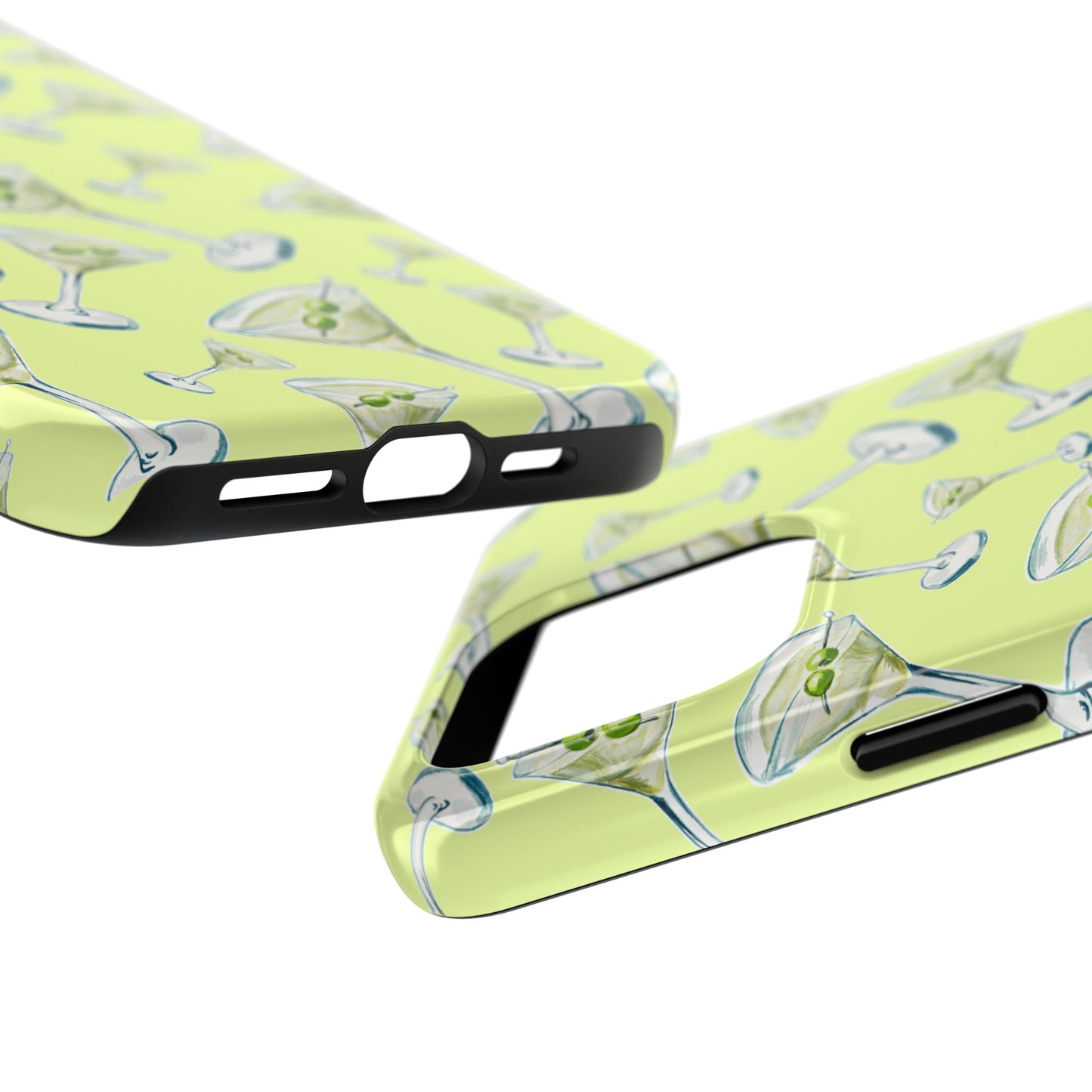 Watercolor Blue and Green Martinis Tossed Illustrated Pattern Yellow Tough Phone Case | Various Models