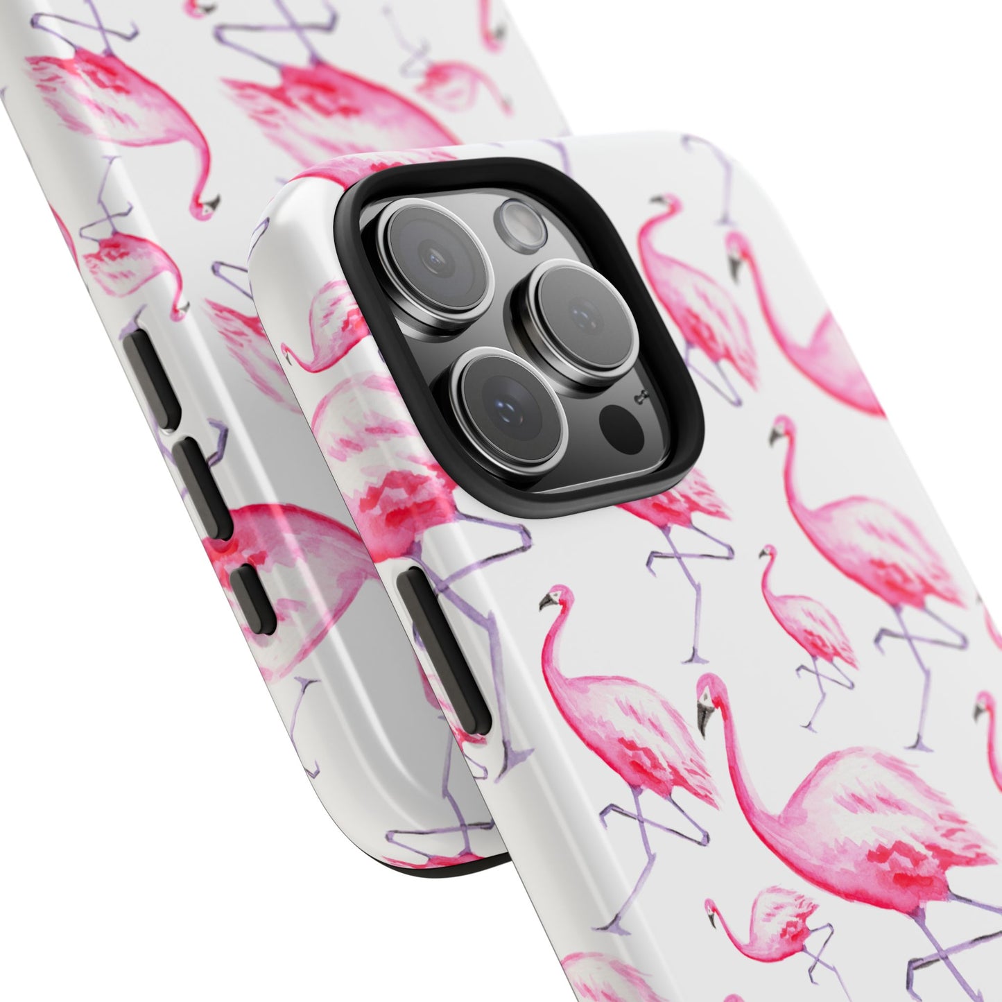 Hot Pink Flamingos Watercolor Illustrated Tossed Pattern Phone Case | Various Models