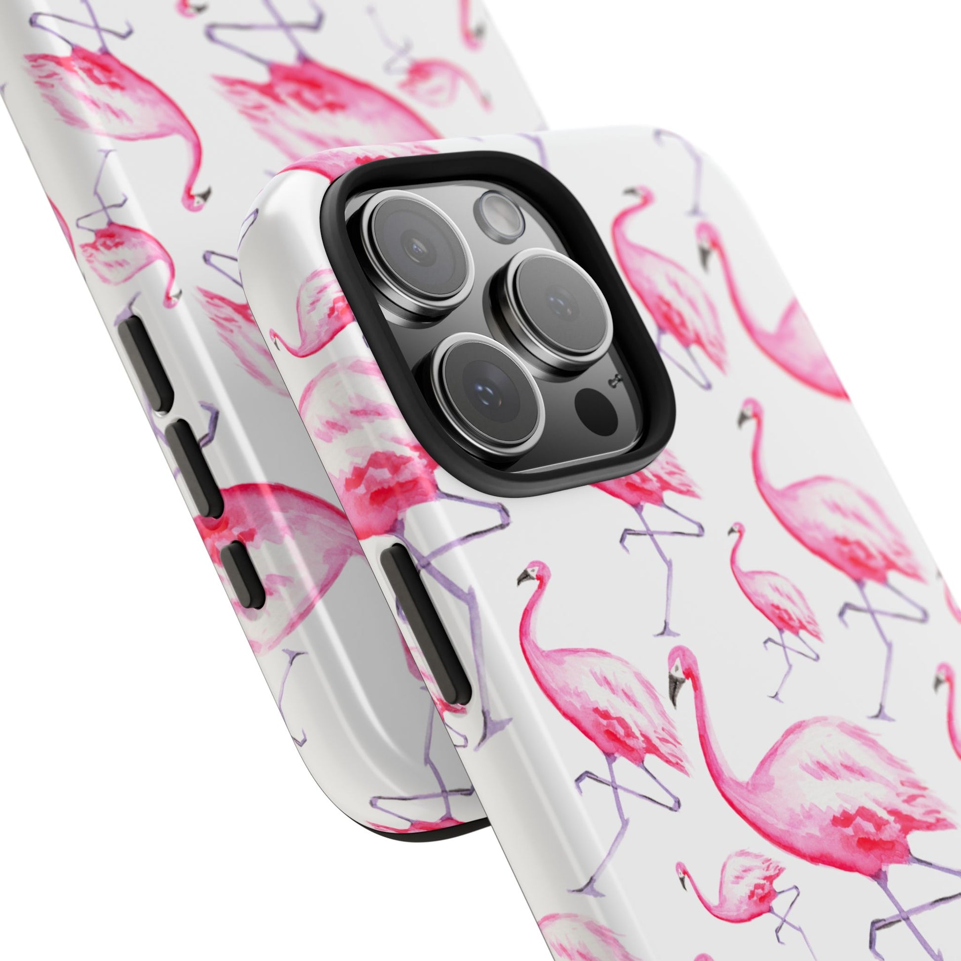 Hot Pink Flamingos Watercolor Illustrated Tossed Pattern Phone Case | Various Models