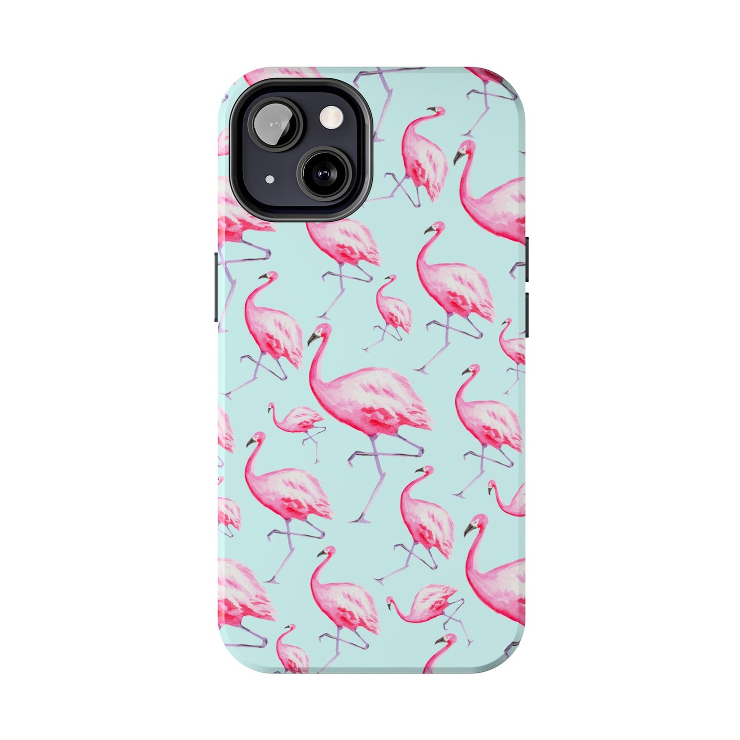 Pink Flamingos Watercolor Illustrated Tossed Pattern Blue Phone Case | Various Models
