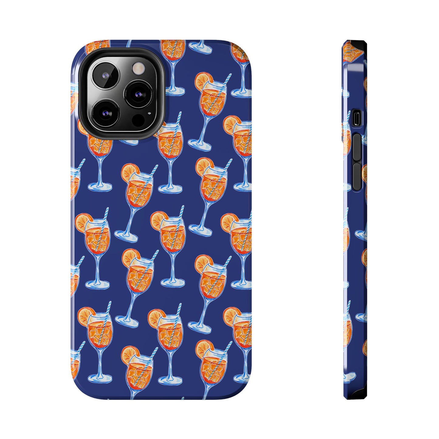 Orange & Blue Aperol Spritz Watercolor Pattern Navy Tough Case | Various Models iPhone 12 Pro Max