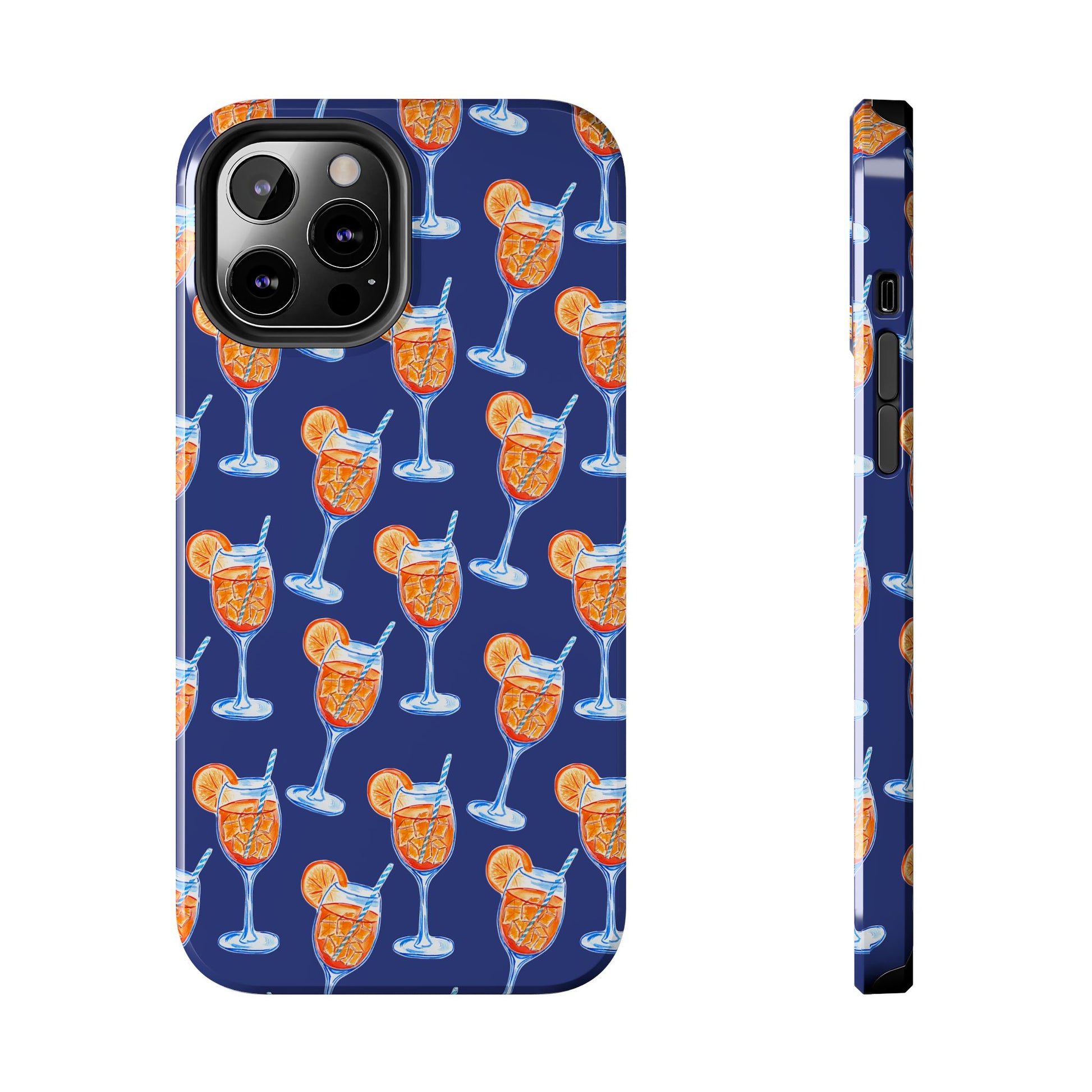 Orange & Blue Aperol Spritz Watercolor Pattern Navy Tough Case | Various Models iPhone 12 Pro Max