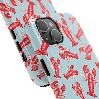 Red Lobster Watercolor Illustrated Tossed Pattern Light Blue Tough Phone Case | Various Models