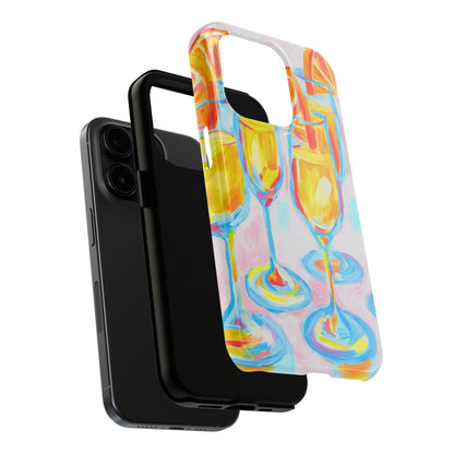 Pink Orange Mimosas Blue Champagne Flutes Abstract Acrylic Tough Phone Case | Various Models