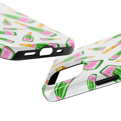 Copy of Tossed Pink and Green Watercolor Illustrated Champagne Bottles Pattern Tough Phone Case | Various Models