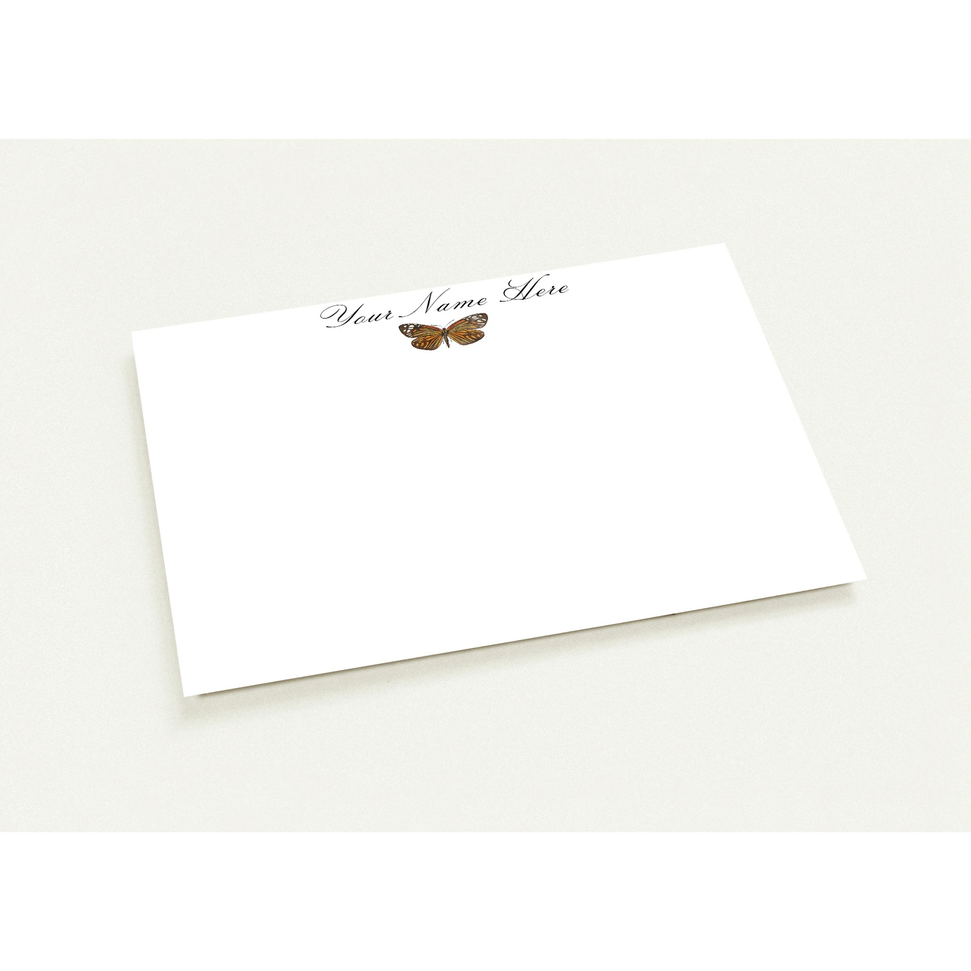 Personalized Orange & Black Butterfly Watercolor Illustrated Flat Notecards | Set of 10 Cards & Envelopes | 2 Sizes