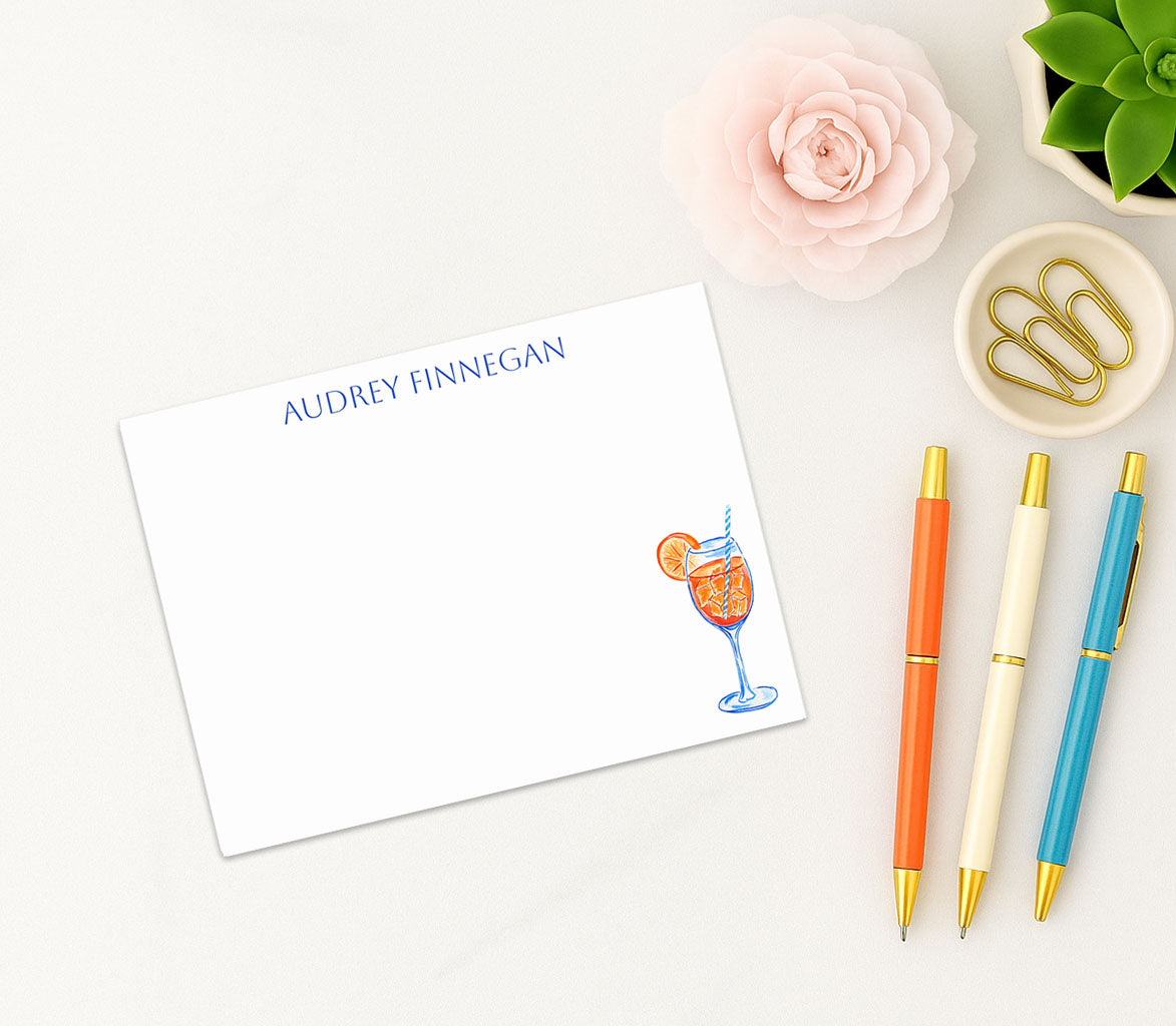 Stationery | Personalized Custom Watercolor Orange & Blue Aperol Spritz Flat Cards with Envelopes | Thank You Bridal Shower Bachelorette