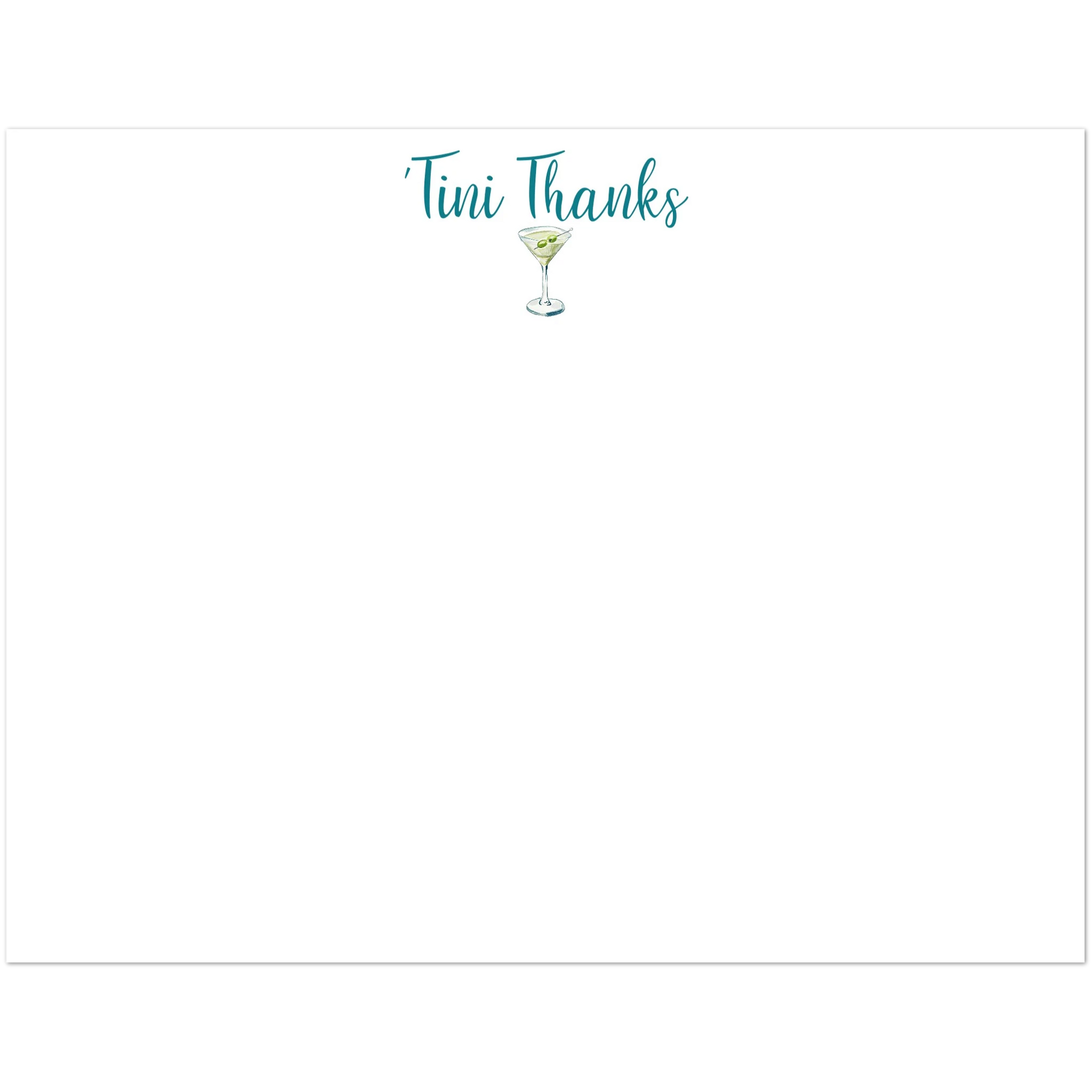 Thank You Cards | 'Tini Thanks | Martini Watercolor Illustration | Flat Notecards & Envelope Set of 10 | 2 Sizes 4.25x5.5″ (SM) Script