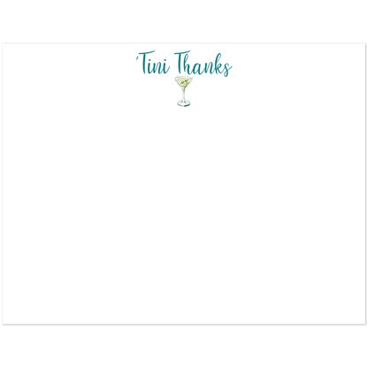 Thank You Cards | 'Tini Thanks | Martini Watercolor Illustration | Flat Notecards & Envelope Set of 10 | 2 Sizes 4.25x5.5″ (SM) Script