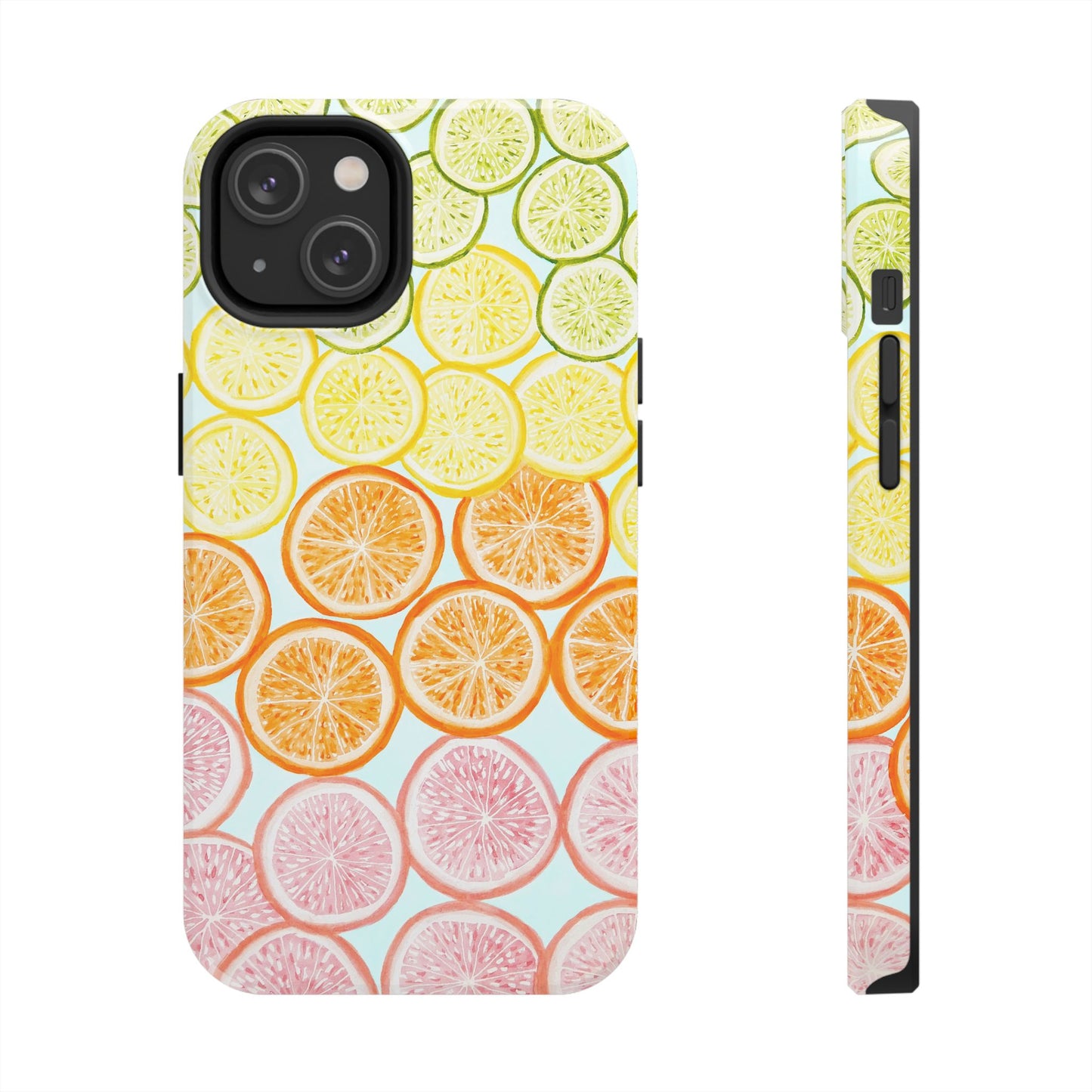 Ombré Citrus Grapefruit, Oranges, Lemons, & Limes Watercolor Illustrated Light Blue Tough Phone Case | Various Models Available