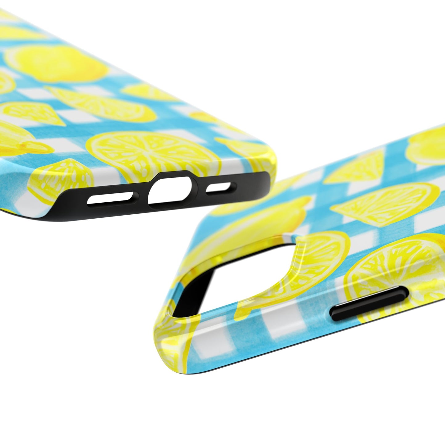 Yellow Lemons & Turquoise Gingham Watercolor Illustrated Tough Phone Case | Various Models Available