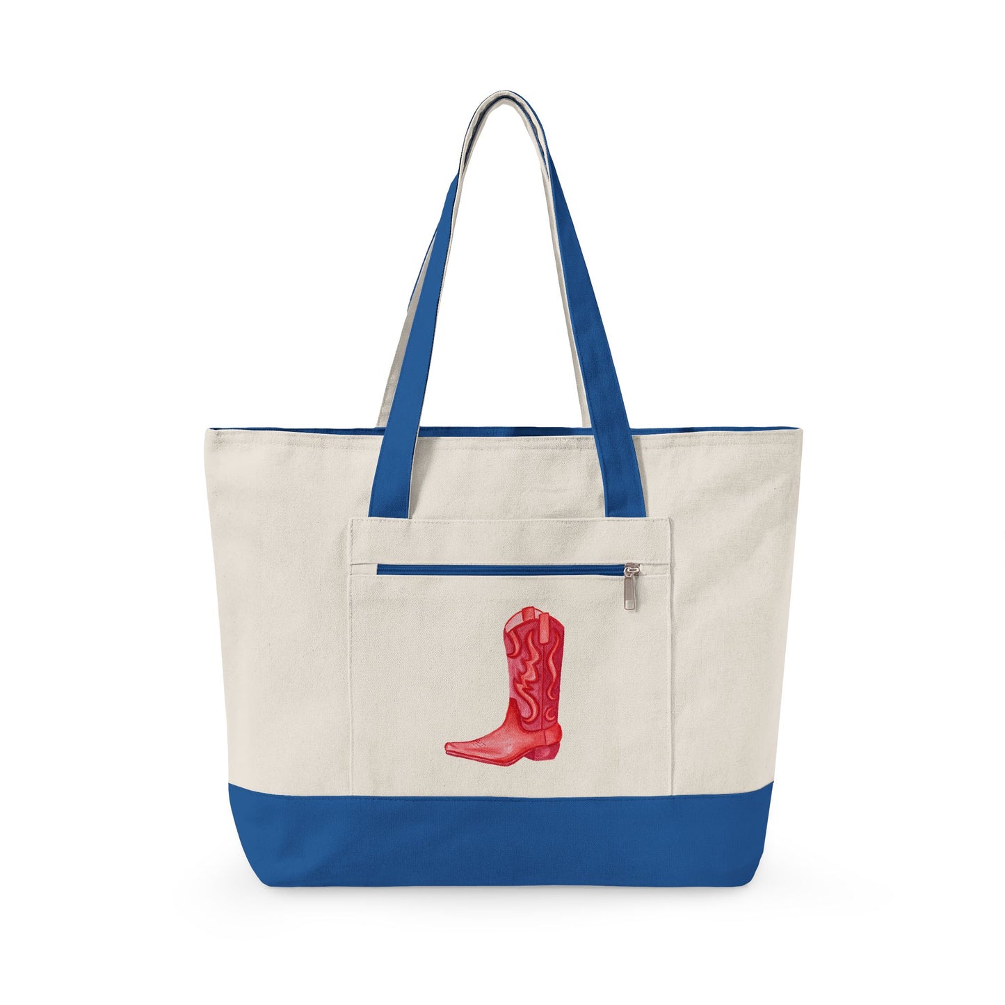Red Cowboy Boot Watercolor Printed Zippered Canvas Tote 18" x 14" | Various Colors