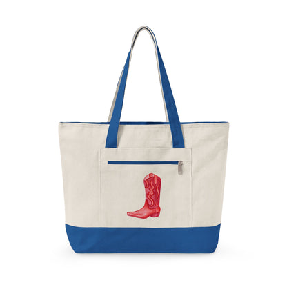 Red Cowboy Boot Watercolor Printed Zippered Canvas Tote 18" x 14" | Various Colors
