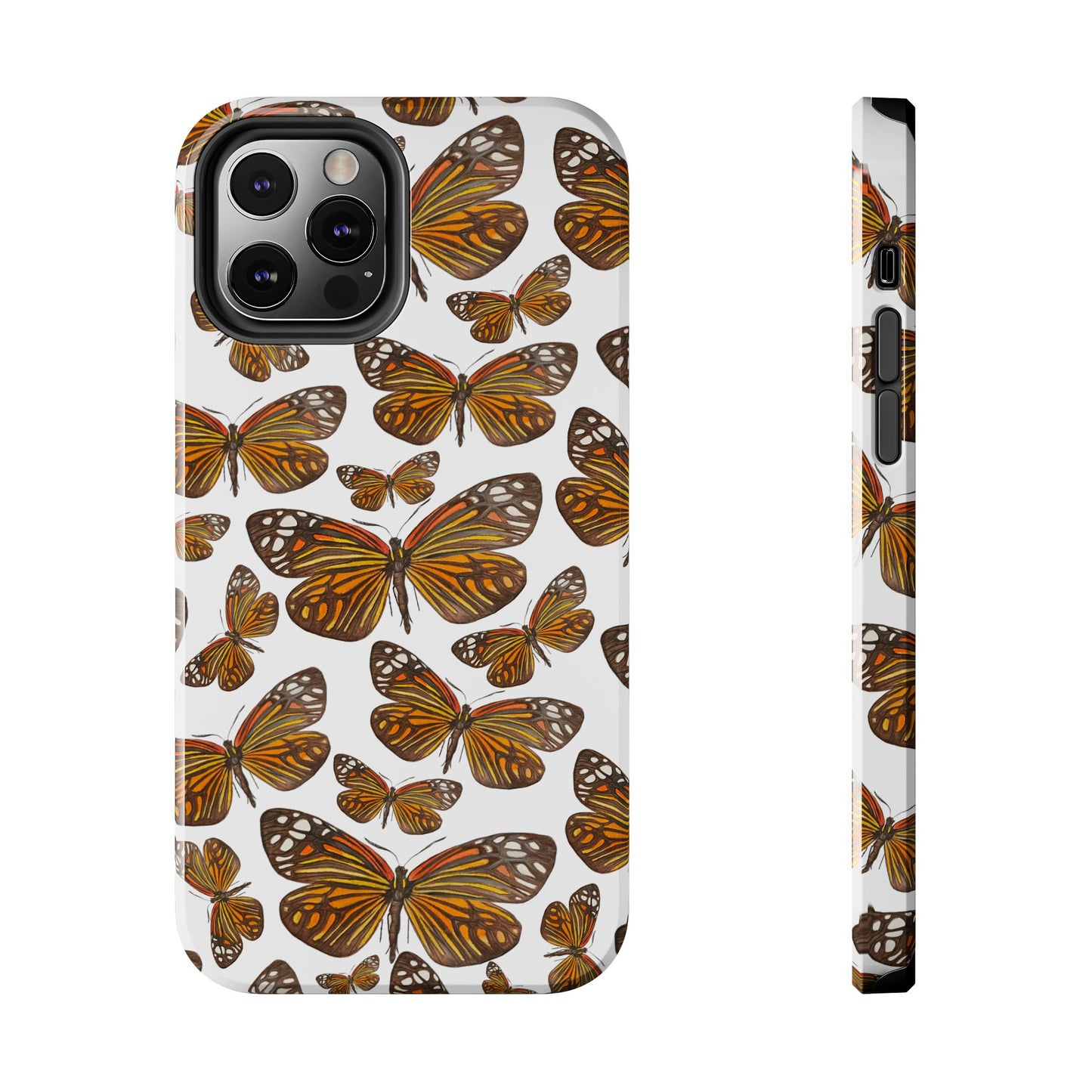 Black & Orange Butterfly Watercolor Illustrated Tossed Pattern Tough Phone Case | Various Models iPhone 12 Pro