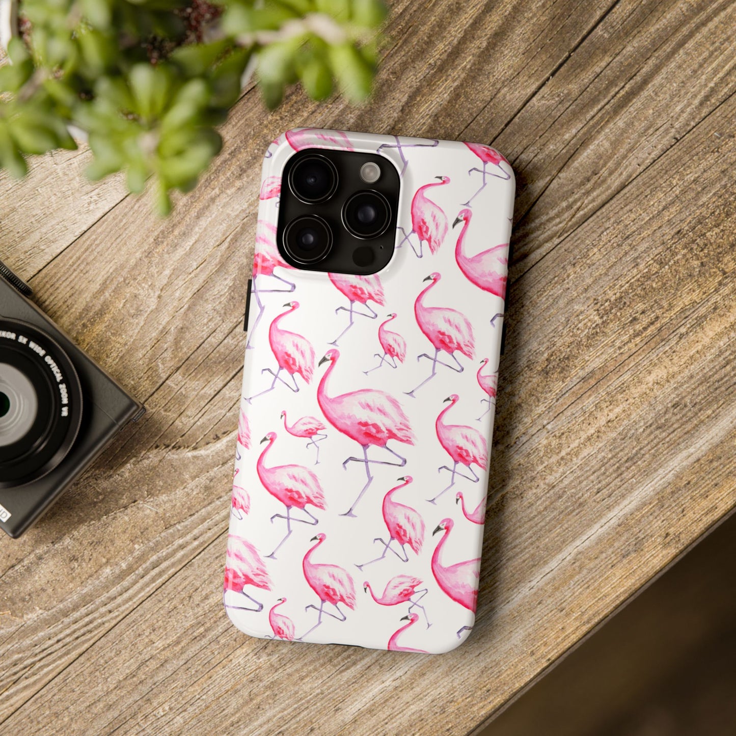 Hot Pink Flamingos Watercolor Illustrated Tossed Pattern Phone Case | Various Models