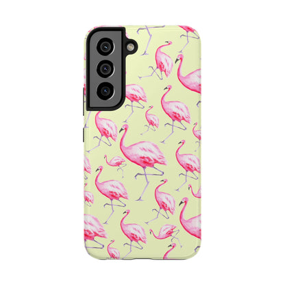 Pink Flamingos Watercolor Illustrated Tossed Pattern Yellow Phone Case | Various Models Samsung Galaxy S22