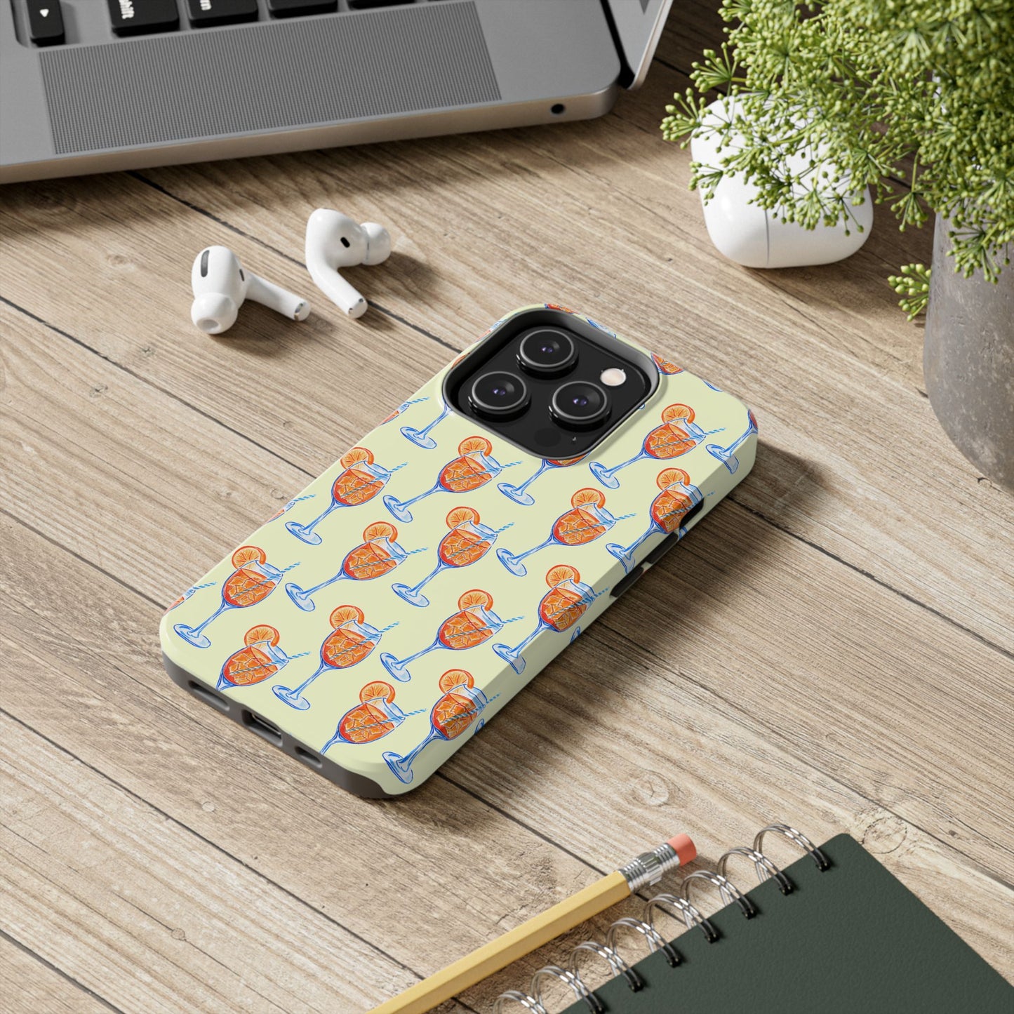 Lemon Yellow Orange & Blue Aperol Spritz Watercolor Patterned Tough Phone Case | Various Models