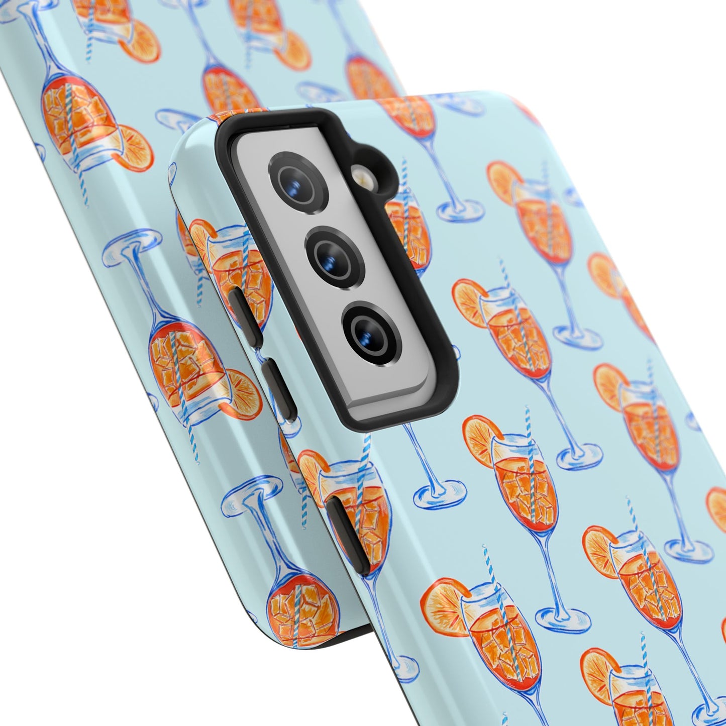 Orange & Blue Aperol Spritz Watercolor Pattern Turquoise Phone Case | Various Models
