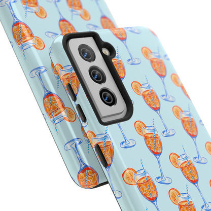 Orange & Blue Aperol Spritz Watercolor Pattern Turquoise Phone Case | Various Models